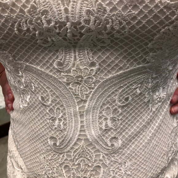 Mermaid Lace IVORY Wedding Dress, Plunging Vneck, Fitted Bum Sexy Fit & Flare - Picture 9 of 12